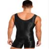 Alvivi Mens Glossy Sleeveless U Neck Tank Leotard Mankini Bodysuit for Bodybuilding Swimming Black X-Large view 3