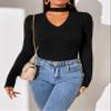 Women's T-Shirt Choker Neck Solid Tee Women's T-Shirt (Color : Black, Size : Medium) view 1