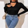 Women's T-Shirt Choker Neck Solid Tee Women's T-Shirt (Color : Black, Size : Medium) view 3
