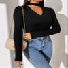 Women's T-Shirt Choker Neck Solid Tee Women's T-Shirt (Color : Black, Size : Medium) view 4