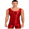 Alvivi Mens Glossy Sleeveless U Neck Tank Leotard Mankini Bodysuit for Bodybuilding Swimming Burgundy X-Large view 1