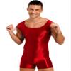 Alvivi Mens Glossy Sleeveless U Neck Tank Leotard Mankini Bodysuit for Bodybuilding Swimming Burgundy X-Large view 4