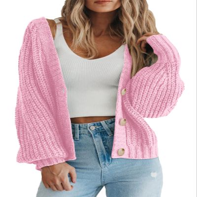 PRETTYGARDEN Long Sleeve Button Up Womens Sweaters Spring 2023 Open Front Plain Cardigans Sweaters Loose Soft Knit Coat Outerwear(Pink,Large)