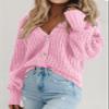 PRETTYGARDEN Long Sleeve Button Up Womens Sweaters Spring 2023 Open Front Plain Cardigans Sweaters Loose Soft Knit Coat Outerwear(Pink,Large) view 3