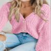 PRETTYGARDEN Long Sleeve Button Up Womens Sweaters Spring 2023 Open Front Plain Cardigans Sweaters Loose Soft Knit Coat Outerwear(Pink,Large) view 4