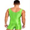 Alvivi Mens Glossy Sleeveless U Neck Tank Leotard Mankini Bodysuit for Bodybuilding Swimming Fluorescent Green Large view 3
