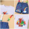 3 Year Old Boy Birthday Gift Toddler Kids 3rd Birthday Shirt+Rainbow Suspenders+Denim Shorts 3PCS Outfit Watermelon Party Supplies Summer Clothes Photoshoot Cake Smash Rainbow Melon-3rd 3pcs 3T view 4