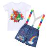 5 Year Old Boy Birthday Gift Kids Short Sleeve 5th Birthday Shirt+Rainbow Suspenders+Denim Shorts Watermelon Party Supplies Summer Clothes Photography Cake Smash Outfit Rainbow Melon-5th 3pcs 5T view 1