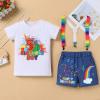 5 Year Old Boy Birthday Gift Kids Short Sleeve 5th Birthday Shirt+Rainbow Suspenders+Denim Shorts Watermelon Party Supplies Summer Clothes Photography Cake Smash Outfit Rainbow Melon-5th 3pcs 5T view 2