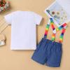 5 Year Old Boy Birthday Gift Kids Short Sleeve 5th Birthday Shirt+Rainbow Suspenders+Denim Shorts Watermelon Party Supplies Summer Clothes Photography Cake Smash Outfit Rainbow Melon-5th 3pcs 5T view 3