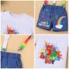 5 Year Old Boy Birthday Gift Kids Short Sleeve 5th Birthday Shirt+Rainbow Suspenders+Denim Shorts Watermelon Party Supplies Summer Clothes Photography Cake Smash Outfit Rainbow Melon-5th 3pcs 5T view 4