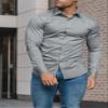EOUOSS Mens Muscle Fit Dress Shirts Athletic Slim Fit Long Sleeve Stretch Wrinkle-Free Casual Button Down Shirt Iron Grey 2X-Large view 2