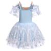 Girl Ballet Long Tutu Dress Cold Shoulder Spaghetti Straps Ice Skating Princess Puffy Skirt Camisole Gymnastics Leotard Kids Ballerina Swan Lake Performance Light Blue 5-6 Years view 4