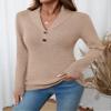 LOMON Sweaters for Women Sexy V-Neck Collared Tops Fall Long Sleeve Knit Slim-Fit Winter Trendy Business Buttons Pullover Jumper (Khaki,X-Large) view 4