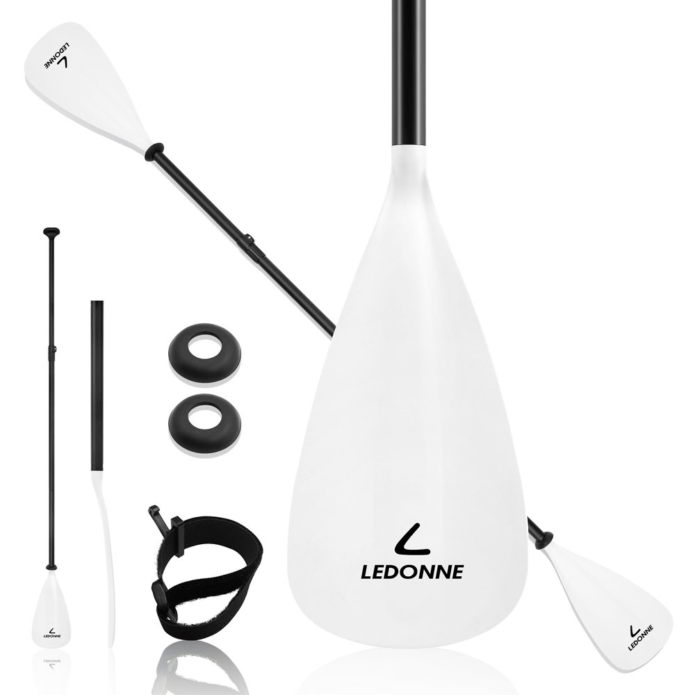 LEDONNE SUP Paddle 4-Piece Adjustable Stand Up Paddle Floating Lightweight Portable Kayak Paddle Paddleboard Oar with Aluminum Alloy Shaft, 2 Nylon Blades, Hook&Loop, Drip Ring, White
