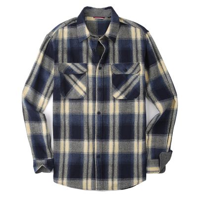 Alex Vando Mens Button Down Shirts Regular Fit Long Sleeve Casual Plaid Flannel Shirt,Navy/Yellow,M