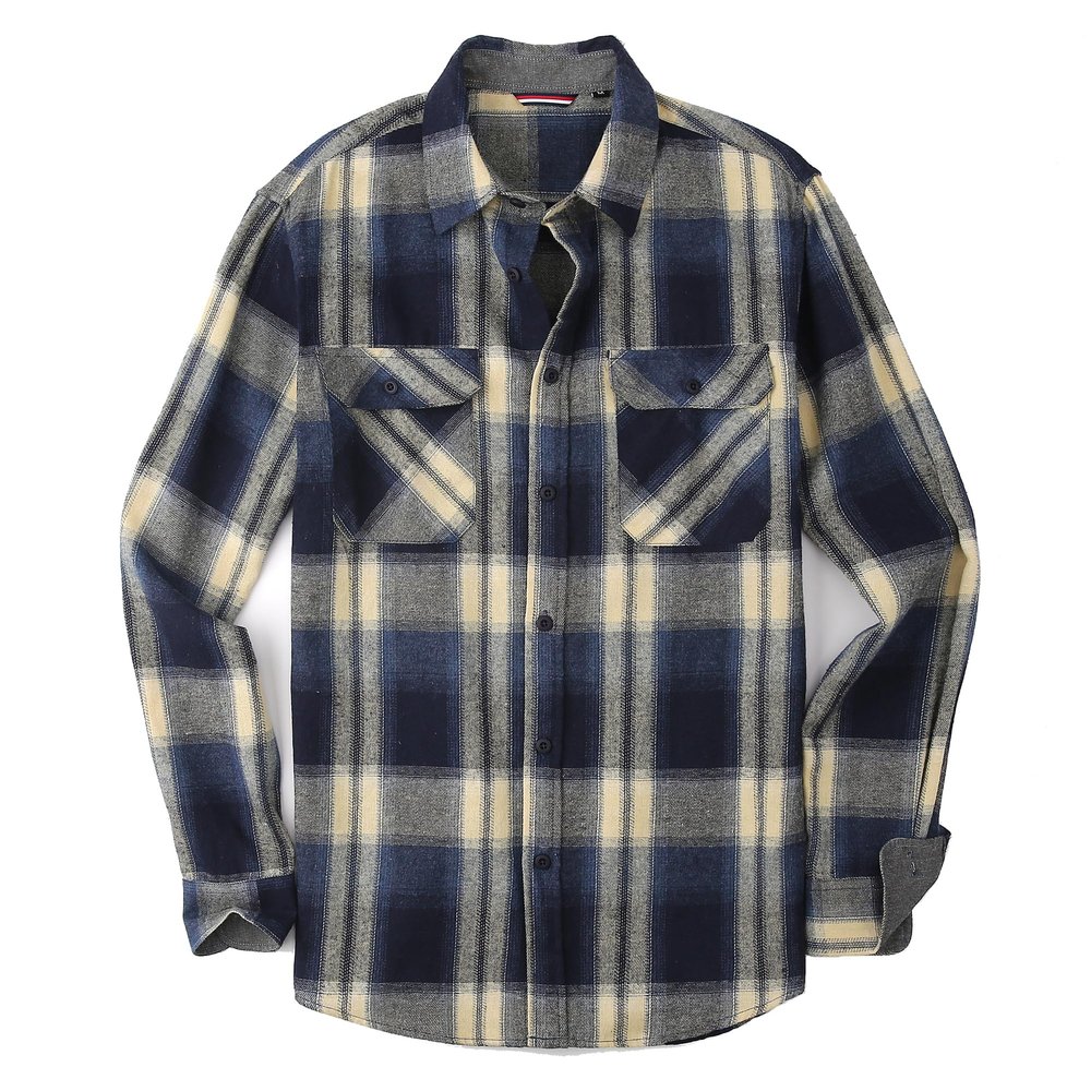 Alex Vando Mens Button Down Shirts Regular Fit Long Sleeve Casual Plaid Flannel Shirt,Navy/Yellow,M