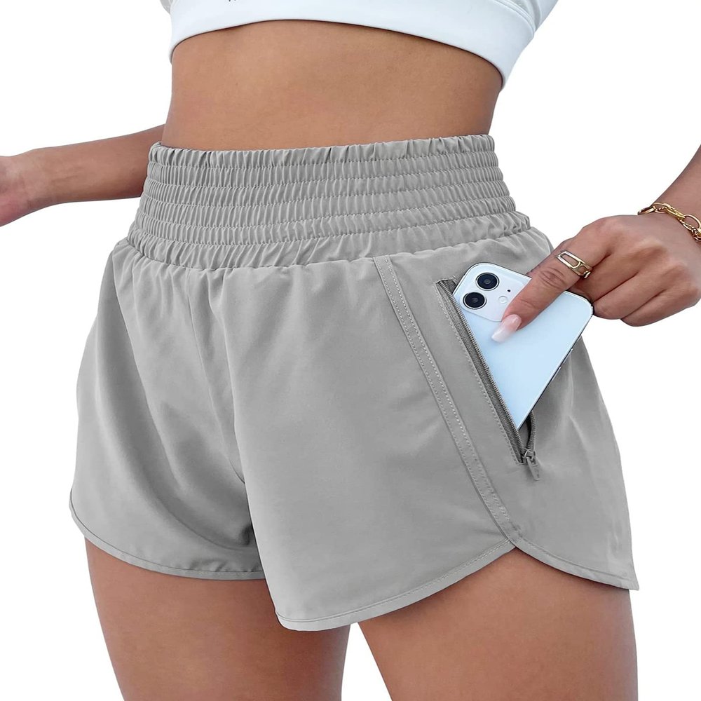 BMJL Women's Athletic Shorts High Waisted Running Short Pocket 2.5" Sporty Shorts Gym Elastic Workout Shorts(XXL,Grey)