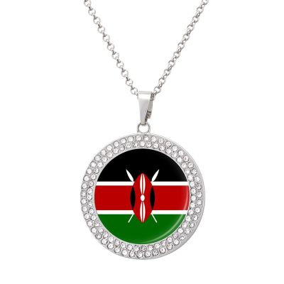 Kenyan Flag Diamond Necklace for Women Alloy Pendants Necklace Dainty Jewelry Gift Silver-Style