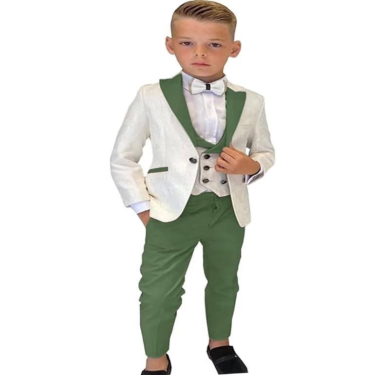 Boys Formal Suit Wedding Tuxedo 3 Pieces Floral Jacket Pants Vest Kids Party Blazer Set 2-14 Years Old Sage