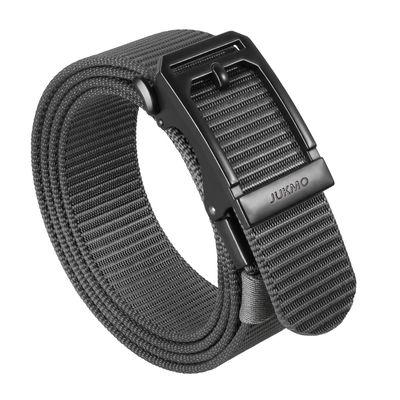JUKMO Men's Ratchet Tactical Belt, 1.5" Nylon Web Work Belt with Automatic Slide Buckle, Adjustable Trim to Fit (Grey, X-Large)