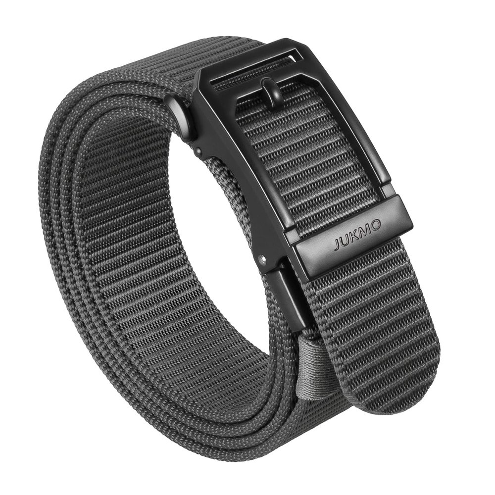 JUKMO Men's Ratchet Tactical Belt, 1.5" Nylon Web Work Belt with Automatic Slide Buckle, Adjustable Trim to Fit (Grey, X-Large)