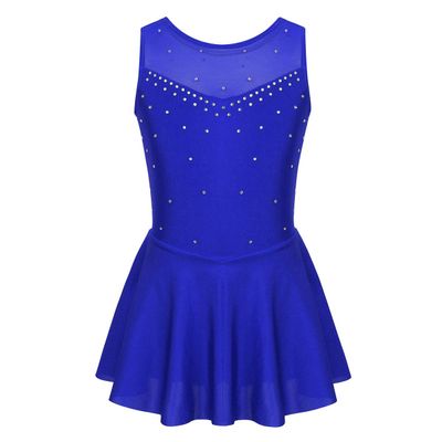 vastwit Kids Girls Figure Ice Skating Gymnastic Ballet Dance Dress Spliced Leotard Tutu Dress Blue Sleeveless 12 Years