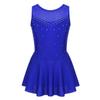 vastwit Kids Girls Figure Ice Skating Gymnastic Ballet Dance Dress Spliced Leotard Tutu Dress Blue Sleeveless 12 Years view 1