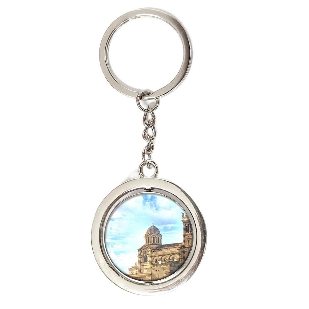 Etomey France Marseille Keychain Car Keys Decoration Accessories Double Sided Rotating Crystal Key Chain Souvenir Gift