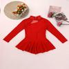vastwit Kids Girls Figure Ice Skating Gymnastic Ballet Dance Dress Spliced Leotard Tutu Dress Red Long Sleeve 1 12 Years view 3