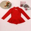 vastwit Kids Girls Figure Ice Skating Gymnastic Ballet Dance Dress Spliced Leotard Tutu Dress Red Long Sleeve 1 12 Years view 4
