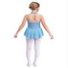 FEESHOW Kids Girls Sleeveless Shiny Rhinestone Sequins Floral Printed Figure Ice Skating Dance Dress for Competition Grey Blue 14 Years view 2
