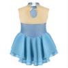 FEESHOW Kids Girls Sleeveless Shiny Rhinestone Sequins Floral Printed Figure Ice Skating Dance Dress for Competition Grey Blue 14 Years view 4