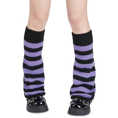 American Trends Leg Warmers Y2k Kawaii Long Cute Knit Leg Warmers Y2k Goth accessories for Women Girls 80s Party Sports Black&Purple