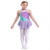 FEESHOW Kids Girls Sleeveless Shiny Rhinestone Sequins Floral Printed Figure Ice Skating Dance Dress for Competition Lavender 10 Years view 1