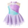 FEESHOW Kids Girls Sleeveless Shiny Rhinestone Sequins Floral Printed Figure Ice Skating Dance Dress for Competition Lavender 10 Years view 3