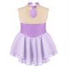 FEESHOW Kids Girls Sleeveless Shiny Rhinestone Sequins Floral Printed Figure Ice Skating Dance Dress for Competition Lavender 10 Years view 4
