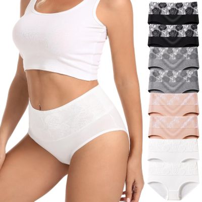 HAVVIS Women's Briefs Underwear Cotton High Waist Tummy Control Panties Rose Jacquard Ladies Panty Multipack (Brief 01-8 Pack - Assorted Colors 02, X-Small)