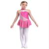 FEESHOW Kids Girls Sleeveless Shiny Rhinestone Sequins Floral Printed Figure Ice Skating Dance Dress for Competition Hot Pink 12 Years view 1