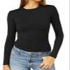 Abardsion Women's Long Sleeve Shirts Spring 2026 Casual Basic Going Out Crop Tops Slim Fit Tight Y2K Clothes(Black, M) view 1