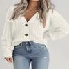 Zeagoo Women's Chunky Knitted Cardigans Long Sleeve Open Front Cropped Cardigans V Neck Button Sweaters White view 2