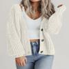 Zeagoo Women's Chunky Knitted Cardigans Long Sleeve Open Front Cropped Cardigans V Neck Button Sweaters White view 3