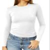 Abardsion Women's Long Sleeve Shirts Spring 2026 Casual Basic Going Out Crop Tops Slim Fit Tight Y2K Clothes(White, M) view 1