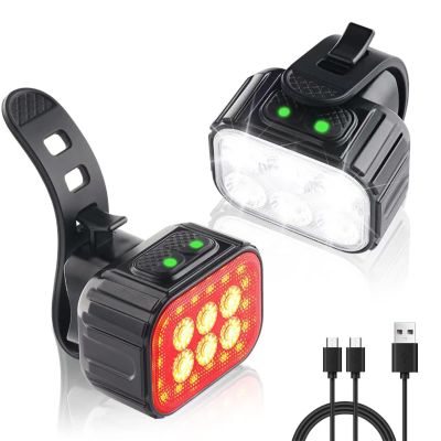 Ultra Bright Bike Light Set USB Rechargeable Bicycle Lights for Night Riding Front and Back Cycling Light LED Bike Headlight Flashing Light Warning Taillight (Head Light and Tail Light Combination)