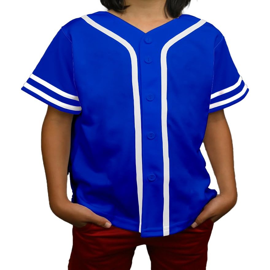 DIGITMON Kids Baseball Jersey Button Down Premium Sleeve Two-Striped T Shirts Uniform ROYALWHITE 6Mo Infants