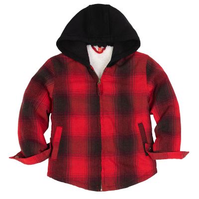 ThCreasa Toddler Little Boys Zip Up Hoodie Shacket Teddy Fleece Lined Buffalo Plaid Winter Grils Flannel Shirt Jacket Red 4T
