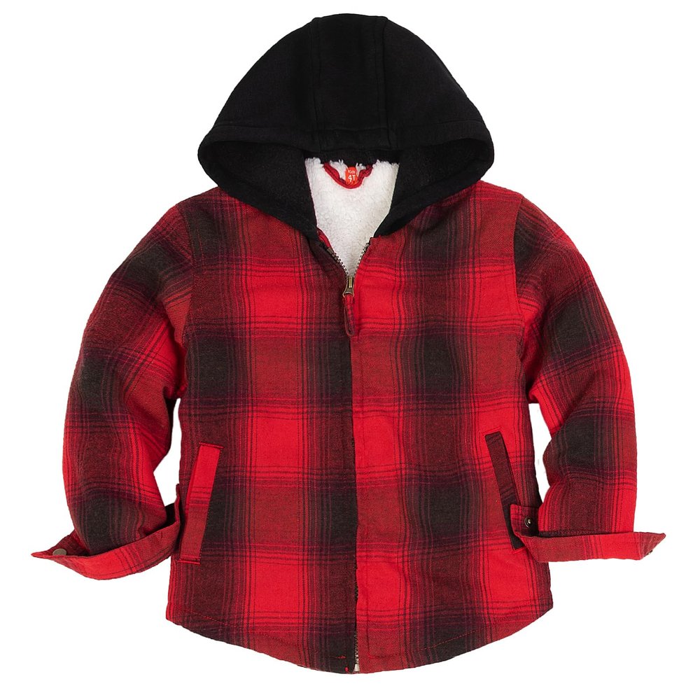 ThCreasa Toddler Little Boys Zip Up Hoodie Shacket Teddy Fleece Lined Buffalo Plaid Winter Grils Flannel Shirt Jacket Red 4T