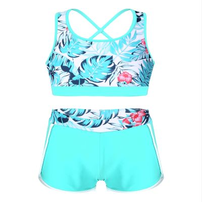 YONGHS Kids Girls 2 Pieces Bathing Suit Beach Swimsuit Sports Swimwear Tankinis Top with Shorts Set Green Palm Leaf B 8 Years