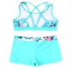 YONGHS Kids Girls 2 Pieces Bathing Suit Beach Swimsuit Sports Swimwear Tankinis Top with Shorts Set Green Palm Leaf B 8 Years view 4