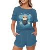 DISNIMO Cartoon Sea Otter Womens Pajama Sets Size XL Soft Comfortable Night Wear Bubble Tea Sleep Shorts for Women Pjs Lightweight Sleepwear Nightwear Two-Piece Pjs Lounge Sets view 1